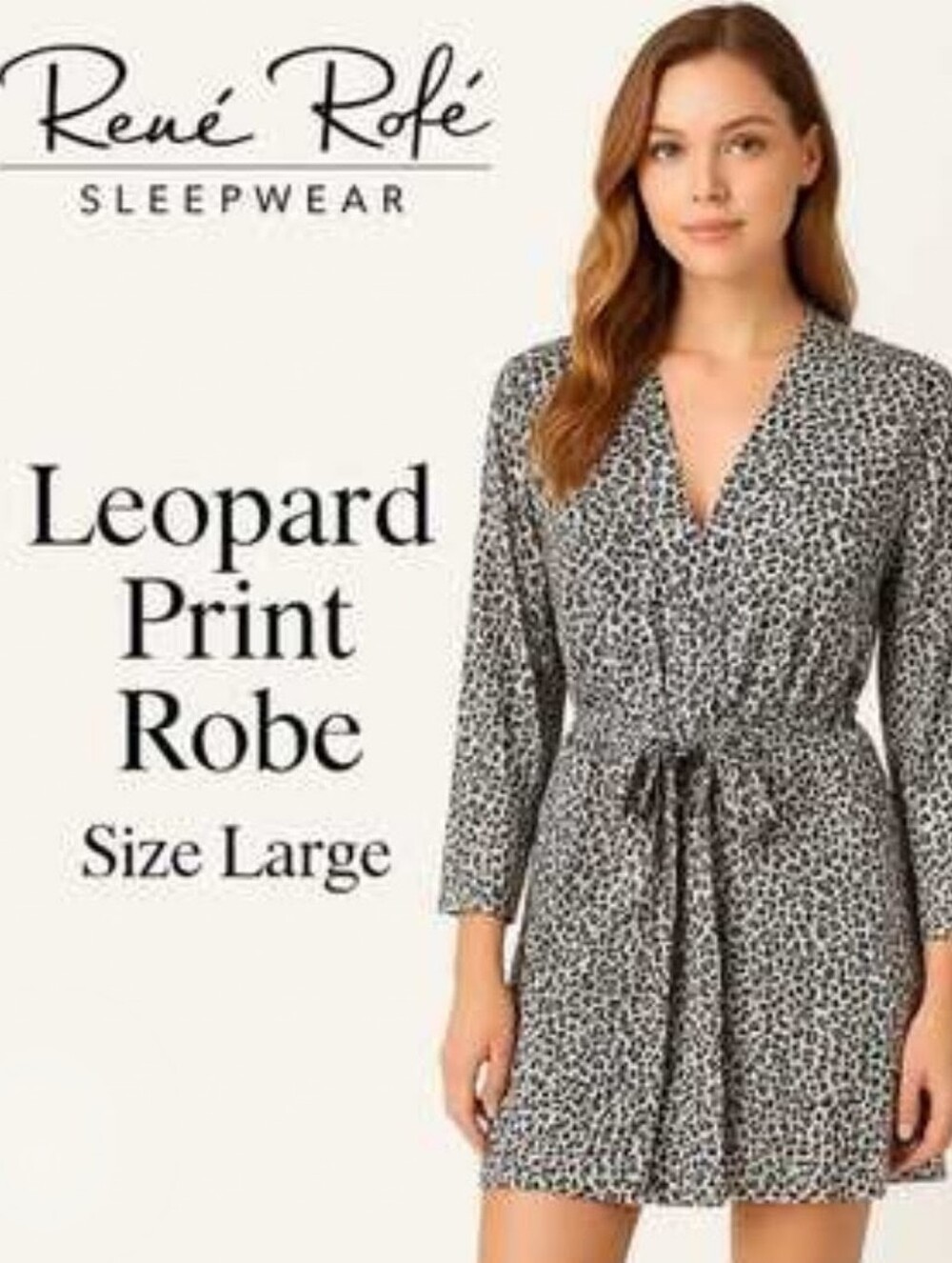 Rene Rofe Womens Soft Cozy Sleepwear Robe Animal Print 3/4 Sleeves Sz Large